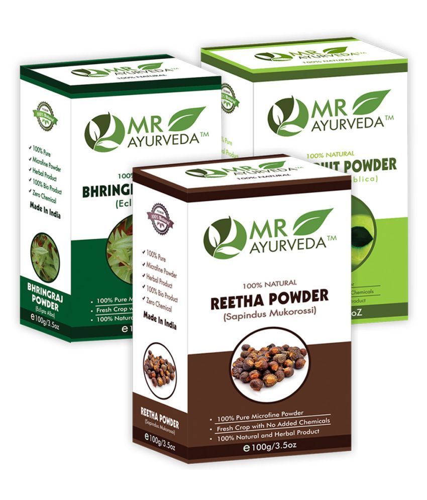     			MR Ayurveda 100% Natural Reetha, Bhringraj & Amla Powder Hair Scalp Treatment 300 g Pack of 3