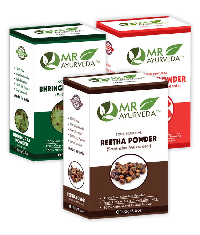    			MR Ayurveda 100% Natural Reetha, Bhringraj & Hibiscus Powder Hair Scalp Treatment 300 g Pack of 3