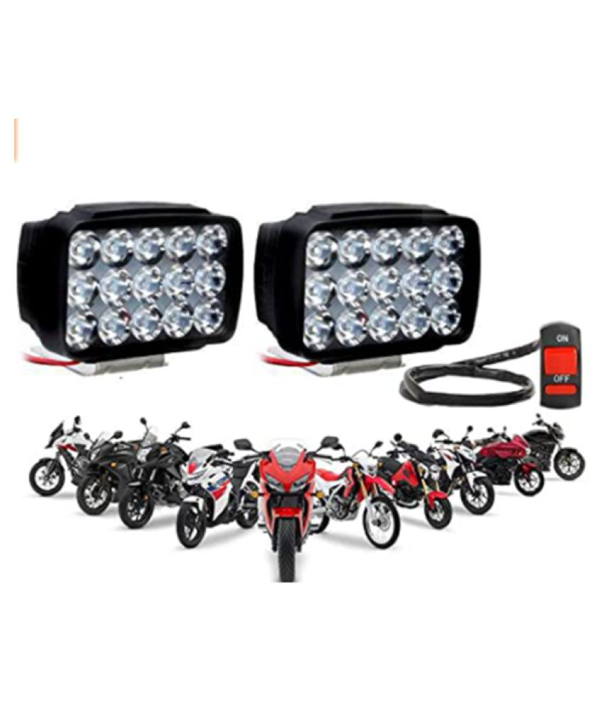 OM 15 LED Fog Lights With Switch for Bikes and Cars High Power, Heavy clamp and Strong ABS Plastic (Set 2)