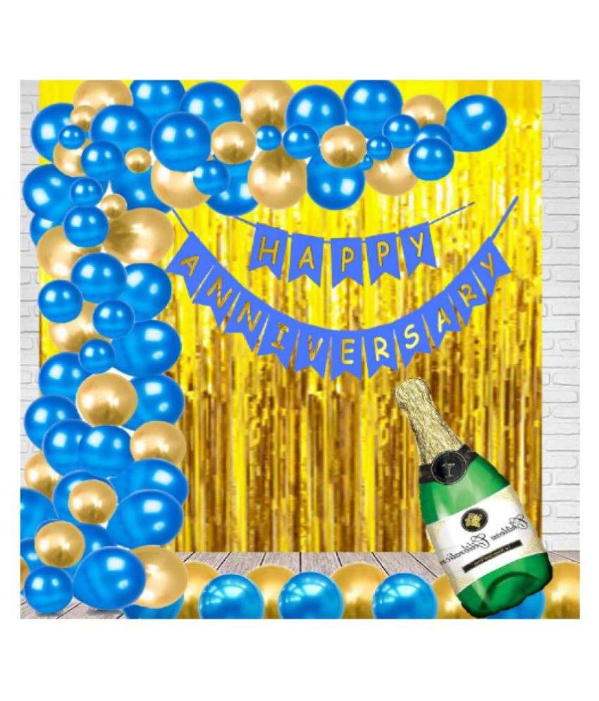     			Blooms Event(34 Pcs) Anniversary Decoration For Home Kit with Happy Anniversary Banner, Curtains , Metallic Balloons Decoration Kit Set Decorations Items Combo