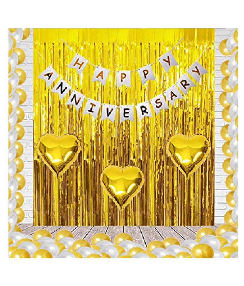     			Blooms Event(34 Pcs) Happy Anniversary Banner, Curtains , Metallic Balloons Decoration Kit Set Decorations Items Combo