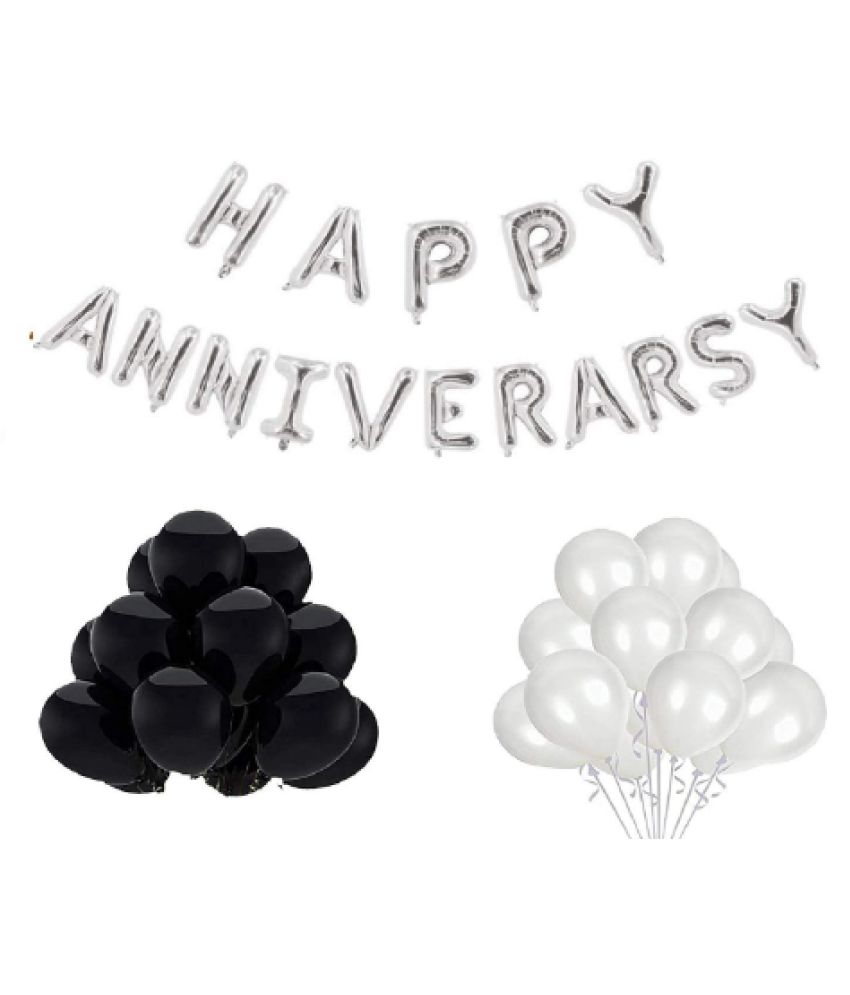     			Blooms Event Silver Happy Anniversary Foil Balloon +Black & White balloon Combo set