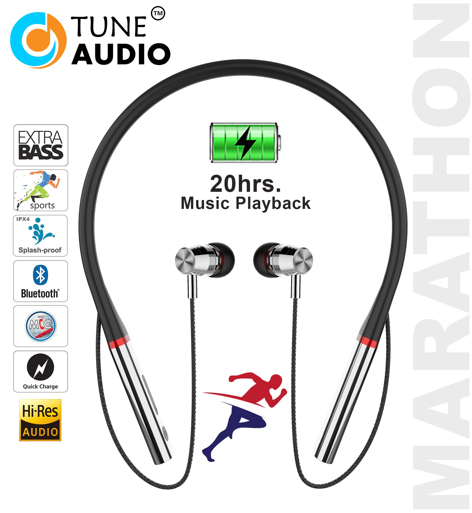 TUNE AUDIO MARATHON 4D BASS MUSIC PLAYBACK AND 80 HOURS TALK TIME IPX5,4D BASS METAL  SPORT Bluetooth headphone / Bluetooth earphone,NECKBAND,HEADPHONE Magnetic