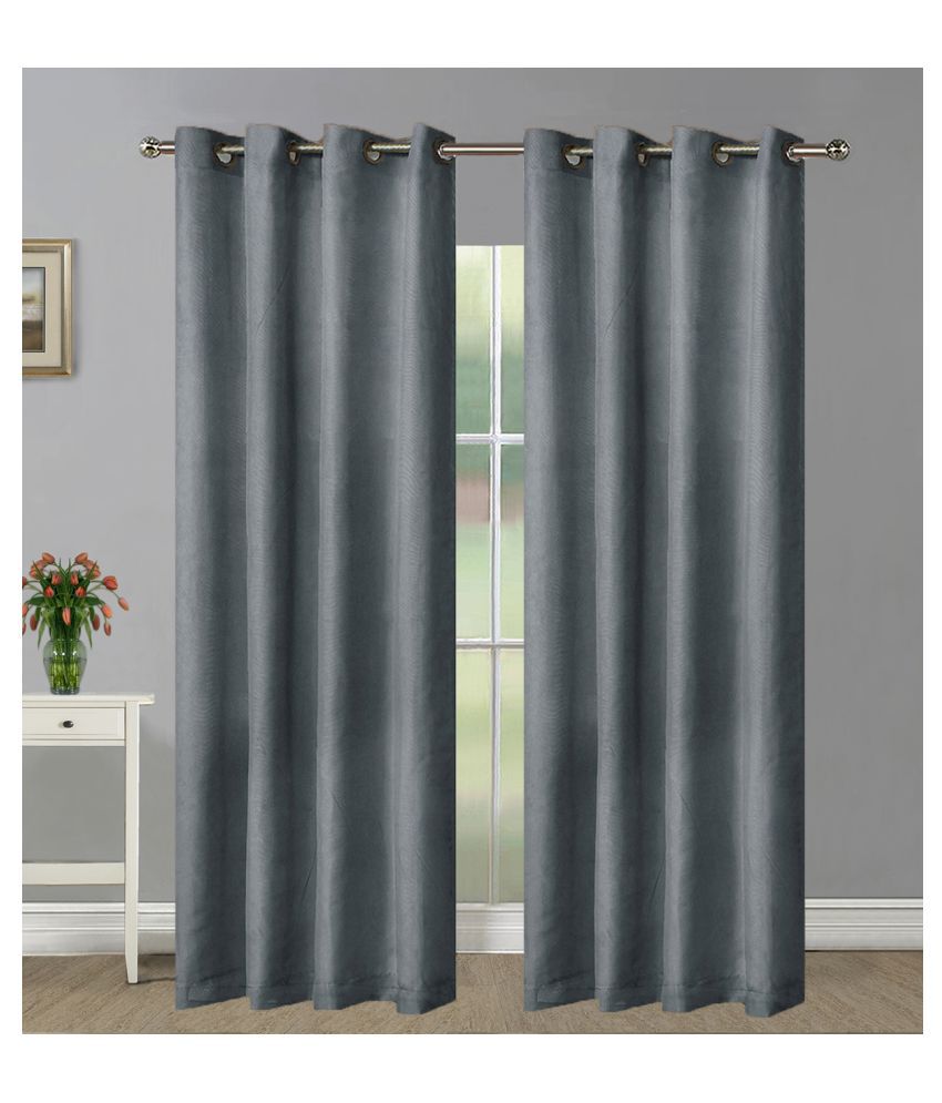     			HOMETALES Set of 2 Door Blackout Room Darkening Eyelet Polyester Grey Curtains ( 213 x 114 cm )