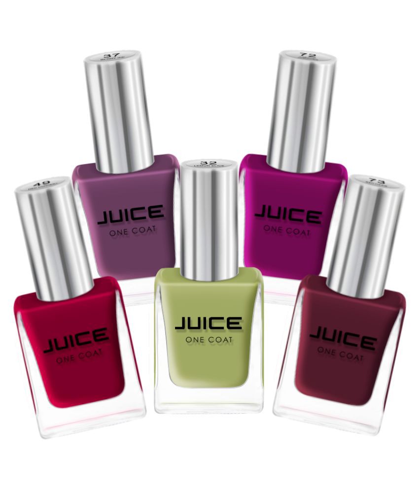     			Juice LIME,BERRY ICE,RED,PURPLE,RED OXIDE Nail Polish 32,37,49,72,73 Multi Glossy Pack of 5 55 mL