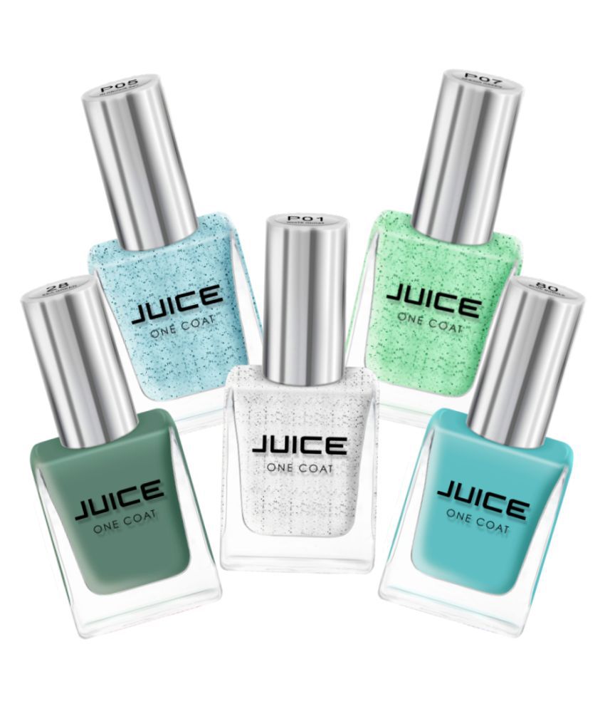     			Juice WHITE,GLORIOUS SKY,GREEN,MINT,BLUE Nail Polish P01,P05,P07,28,80 Multi Glossy Pack of 5 55 mL