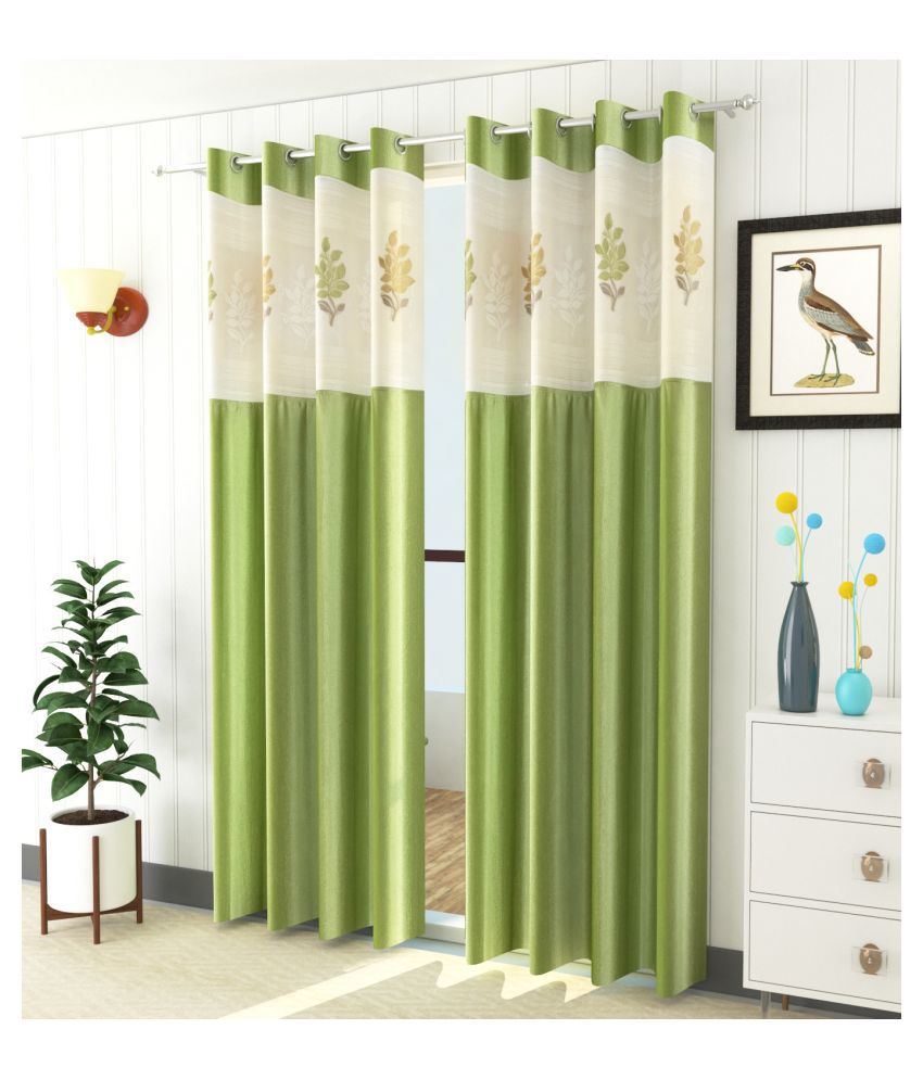     			LaVichitra Floral Semi-Transparent Eyelet Door Curtain 7ft (Pack of 2) - Green