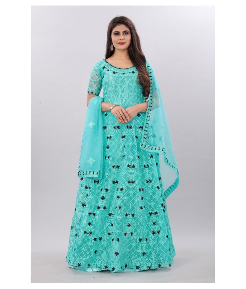     			Aika Turquoise Net Ethnic Gown - Single