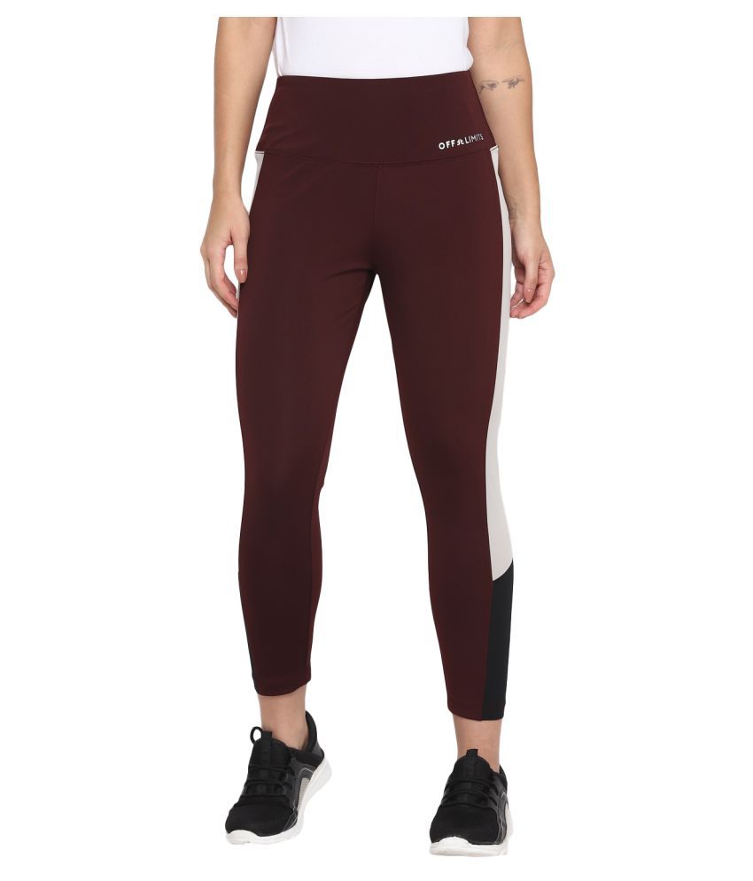     			OFF LIMITS Maroon Poly Spandex Color Blocking Tights - Single