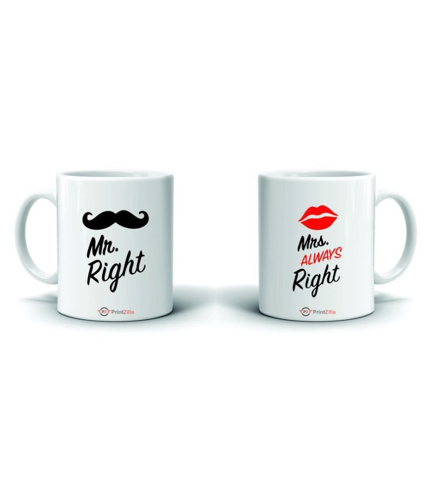 PRINTZILLA Mr Mrs Right Combo Ceramic Coffee Mug 2 Pcs 325 mL