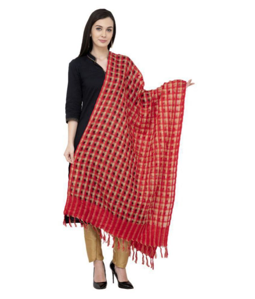     			A R Silk Red Cotton Hand Painted Dupatta - Single