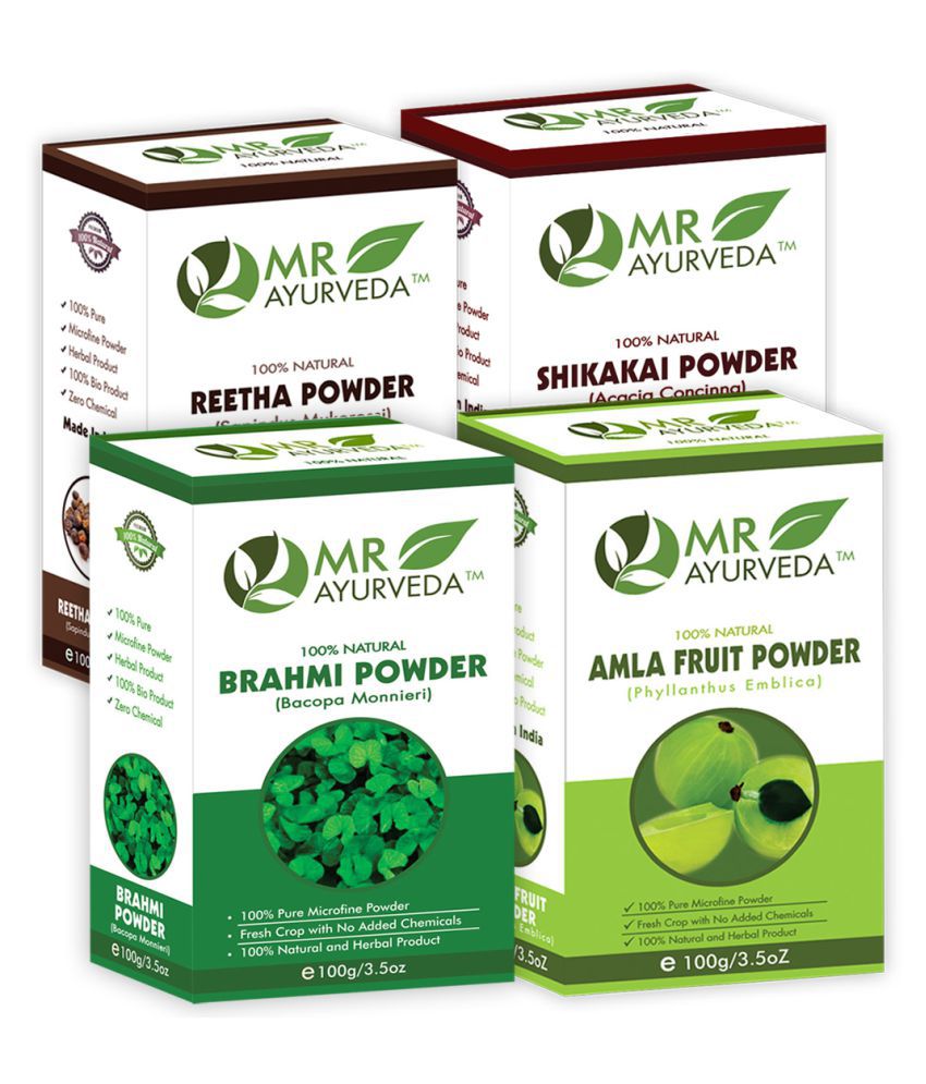     			MR Ayurveda 100% Herbal Brahmi, Amla, Reetha & Shikakai Powder Hair Scalp Treatment 400 g Pack of 4