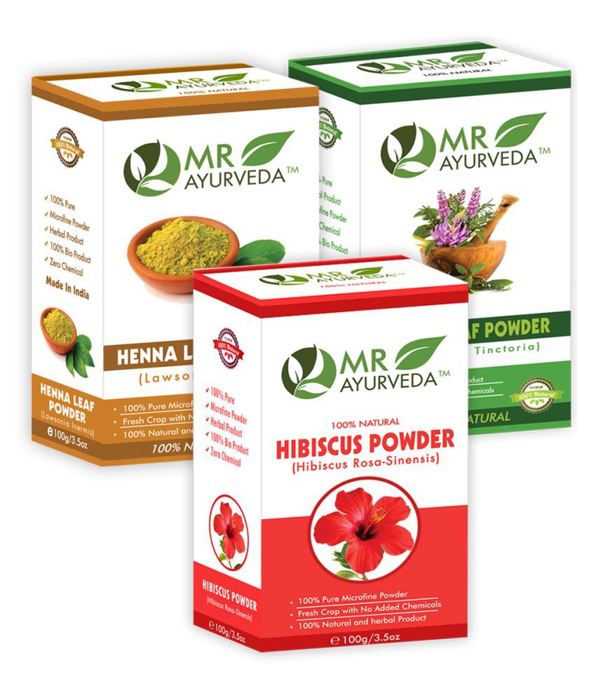     			MR Ayurveda 100% Natural Hibiscus, Henna and Indigo Powder Hair Scalp Treatment 300 g Pack of 3