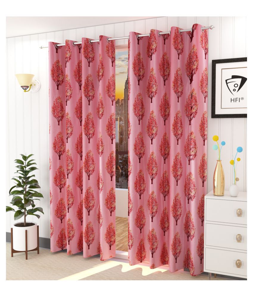     			Homefab India Floral Semi-Transparent Eyelet Window Curtain 5ft (Pack of 2) - Maroon