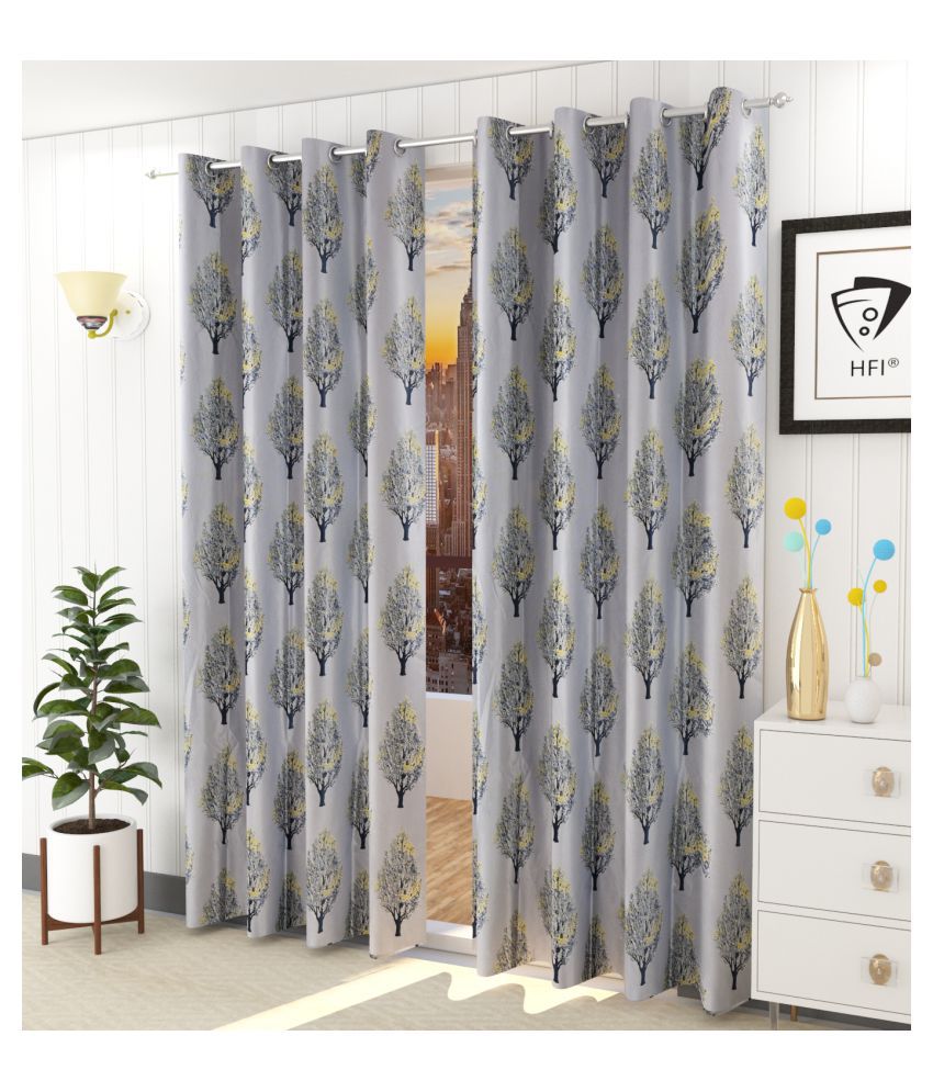     			Homefab India Floral Semi-Transparent Eyelet Window Curtain 5ft (Pack of 2) - Grey