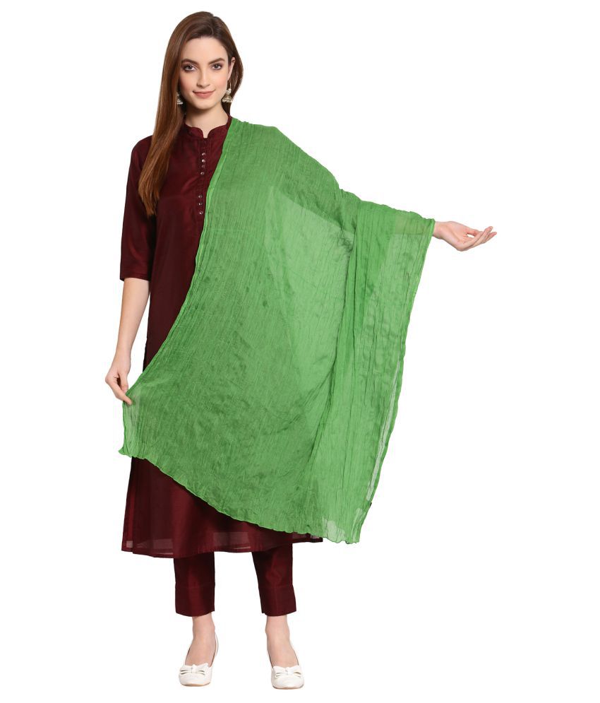     			Anekaant Green Solid Cotton Stoles ( Pack of 1 )