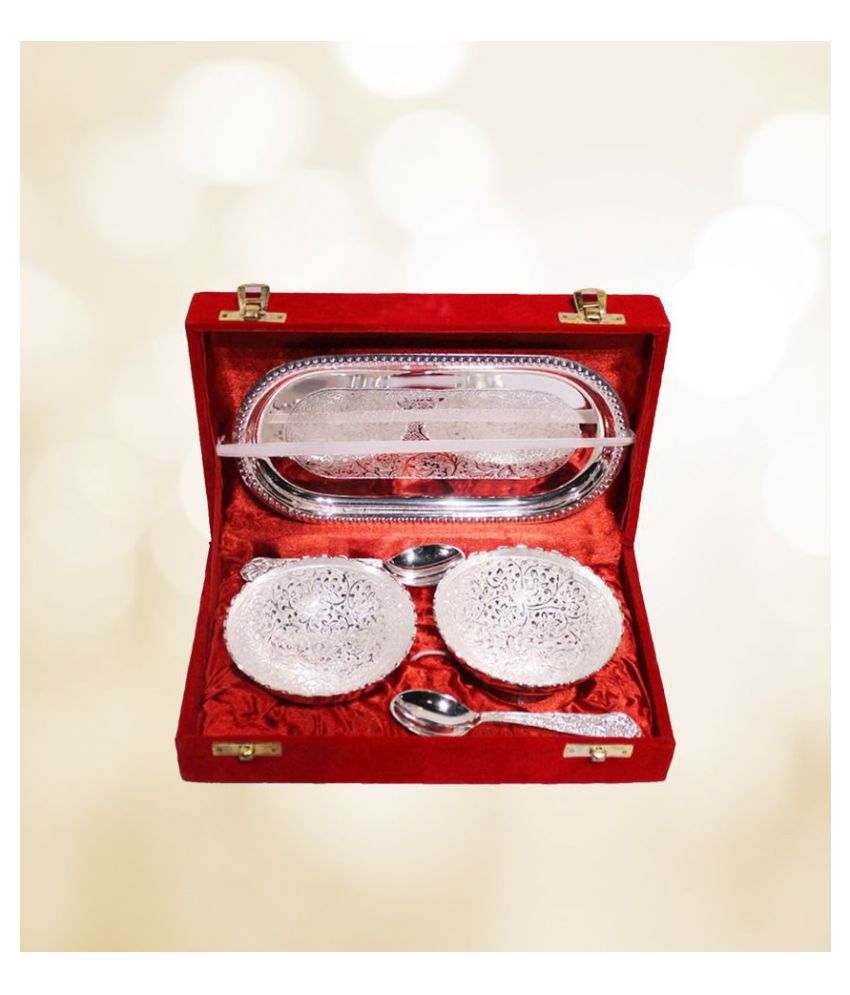 HOMETALES German Silver Plated Gift bowl Tray set