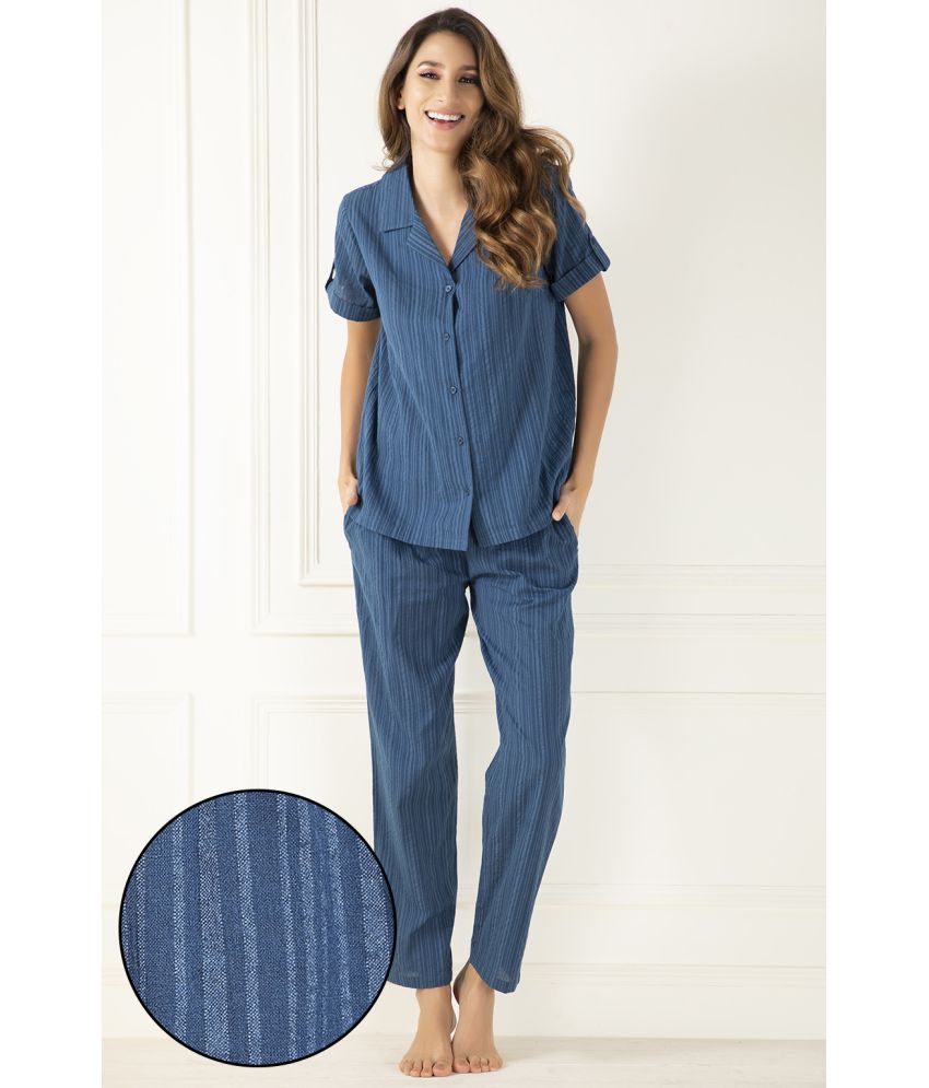     			Clovia Cotton Nightsuit Sets - Blue Single