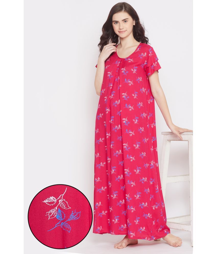     			Clovia Rayon Nighty & Night Gowns - Pink Single