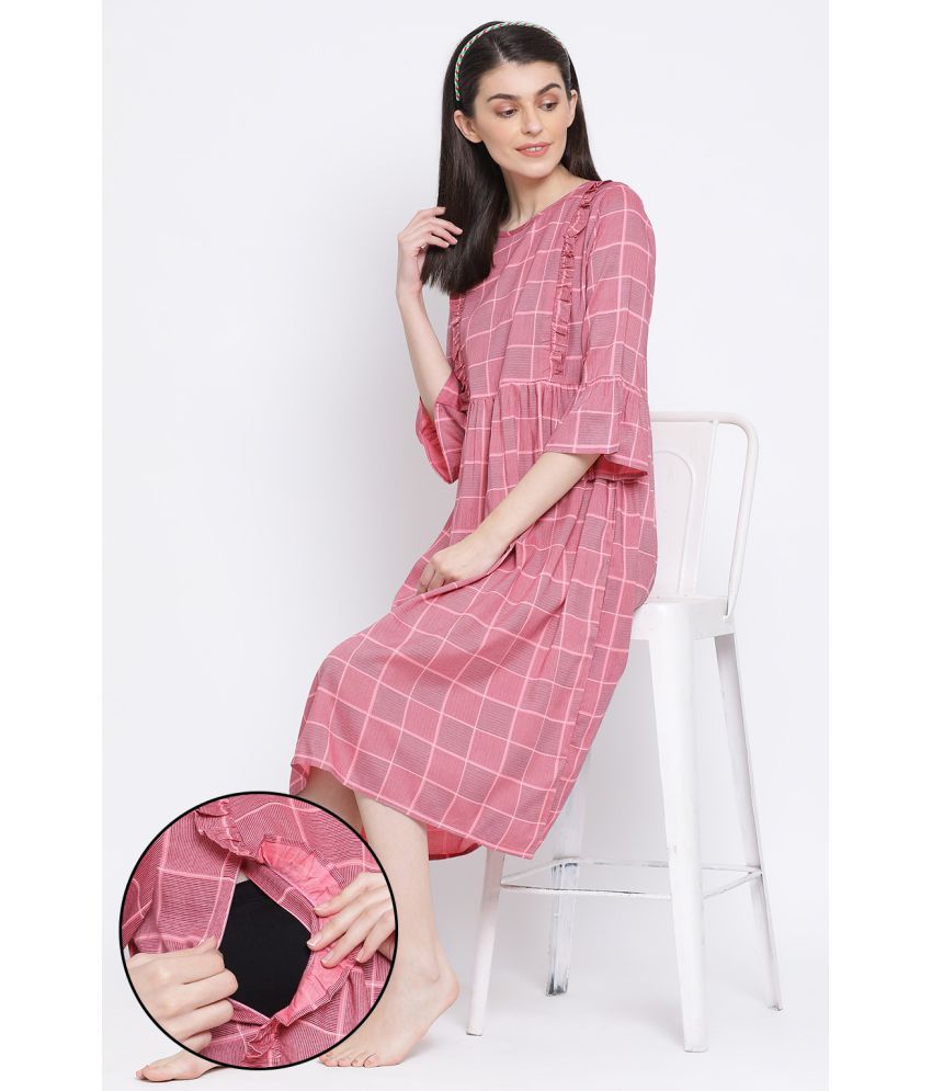     			Clovia Rayon Nighty & Night Gowns - Pink Single