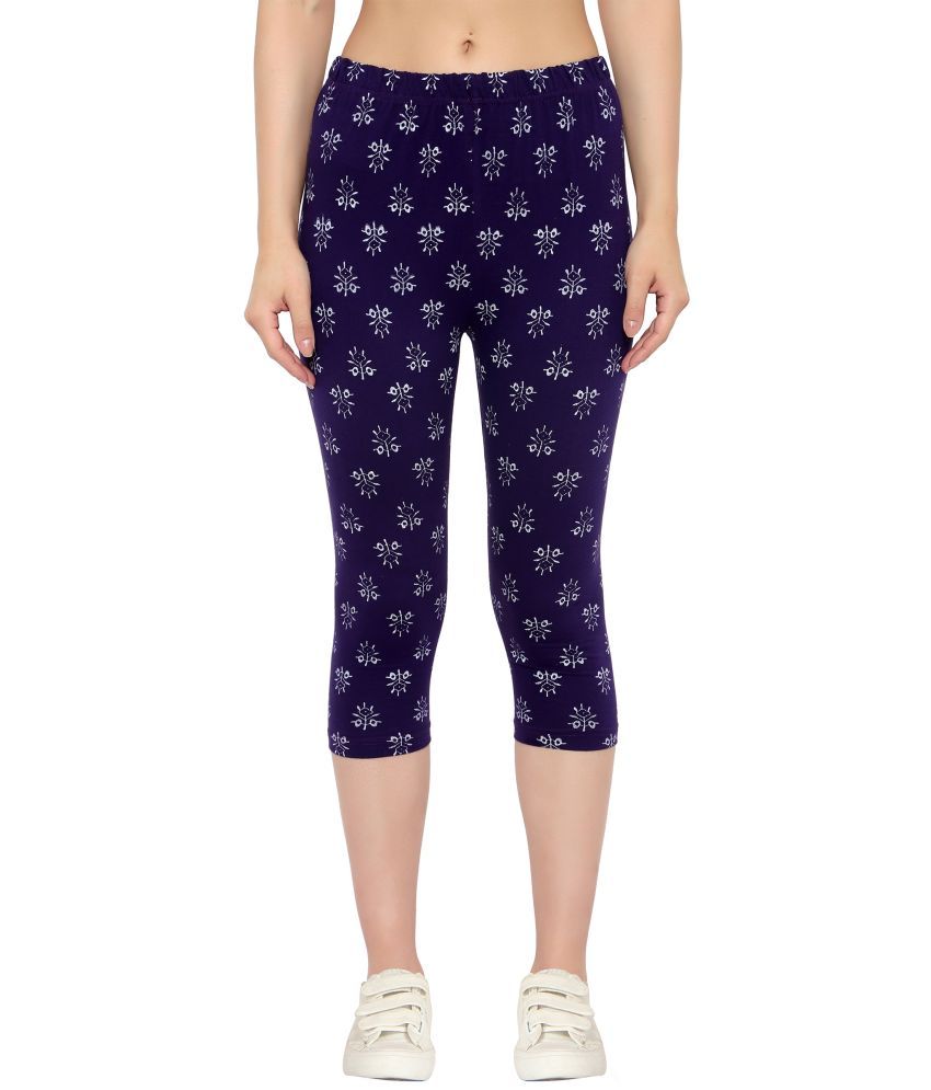     			Diaz Purple Cotton Printed Capri - Single