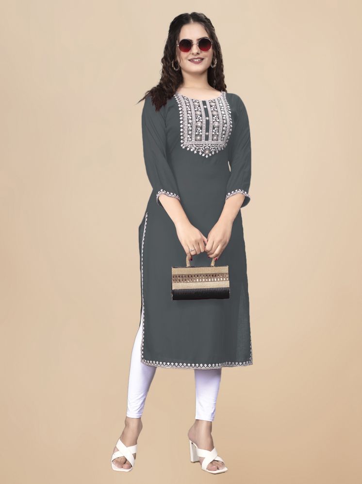     			PATDOM Pack of 1 Rayon Embroidered Straight Women's Kurti - ( Grey )