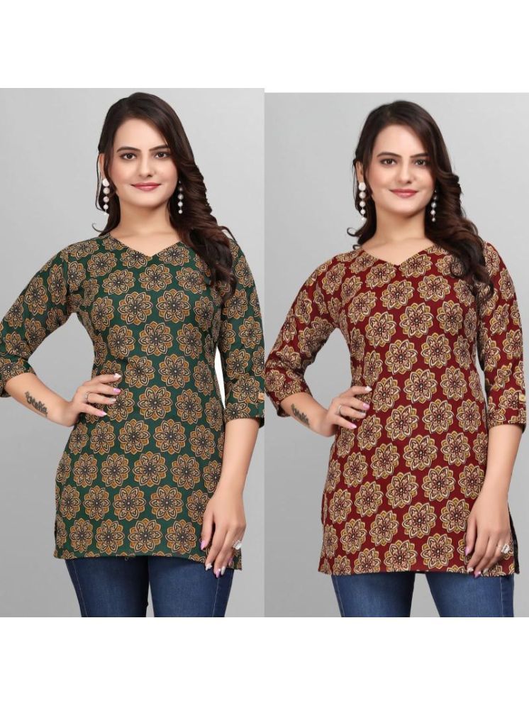     			Devakii Pack of 2 Cotton Blend Printed A-line Women's Kurti - ( Multicolor )