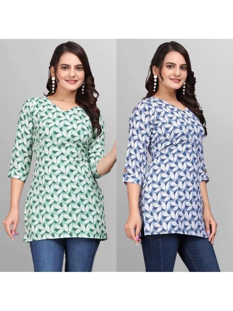     			Devakii Pack of 2 Cotton Blend Printed A-line Women's Kurti - ( Multicolor )