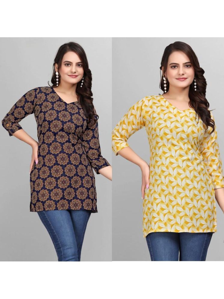     			Devakii Pack of 2 Cotton Blend Printed A-line Women's Kurti - ( Multicolor )