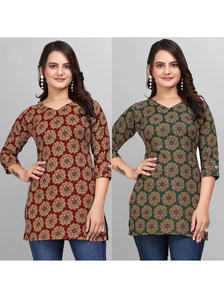     			Devakii Pack of 2 Cotton Blend Printed A-line Women's Kurti - ( Multicolor )