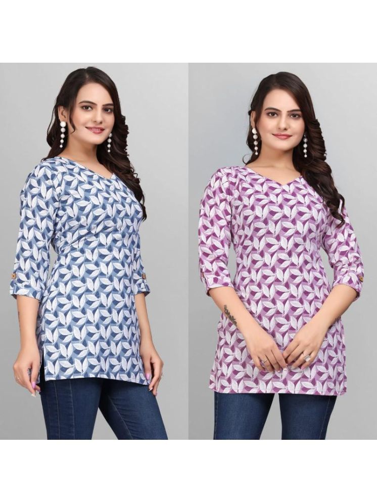     			Devakii Pack of 2 Cotton Blend Printed A-line Women's Kurti - ( Multicolor )