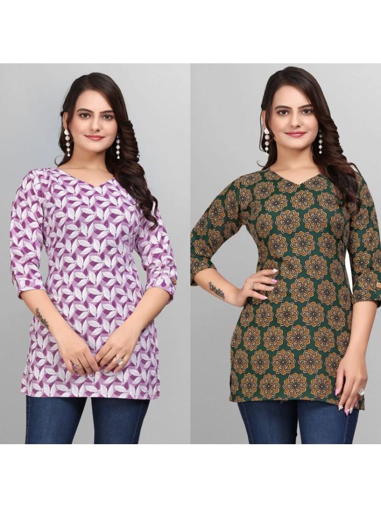     			Devakii Pack of 2 Cotton Blend Printed A-line Women's Kurti - ( Multicolor )