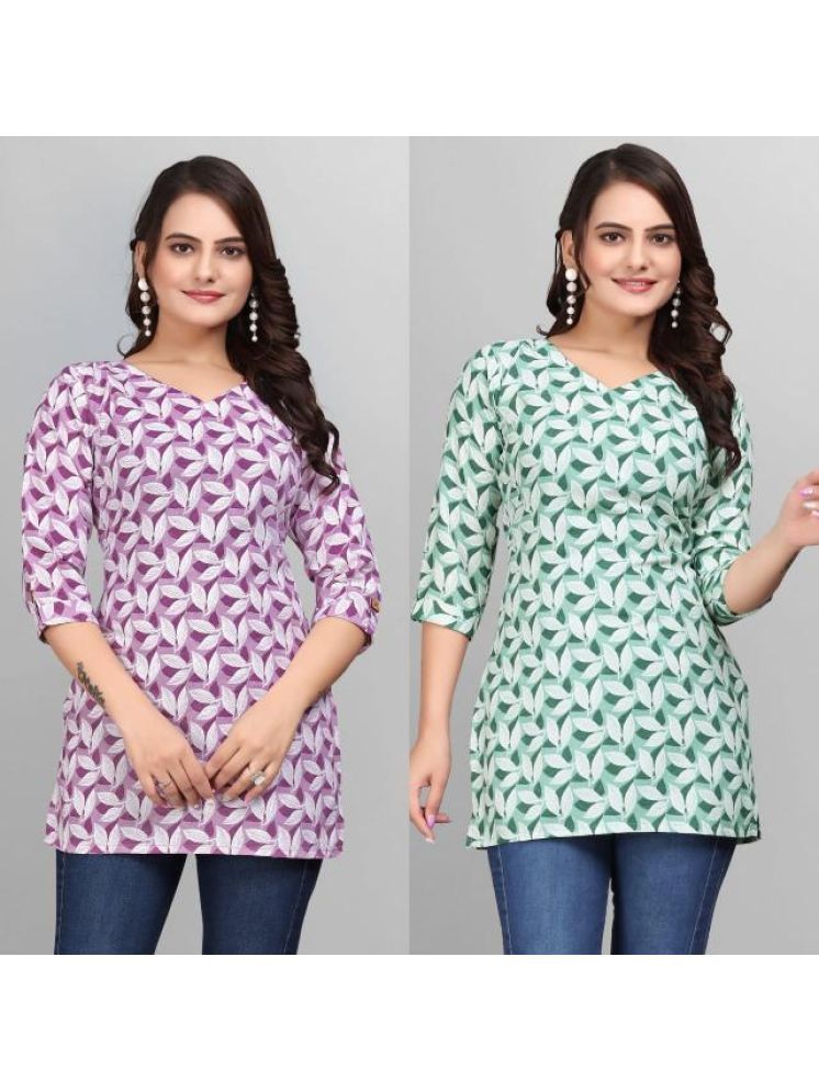     			Devakii Pack of 2 Cotton Blend Printed A-line Women's Kurti - ( Multicolor )