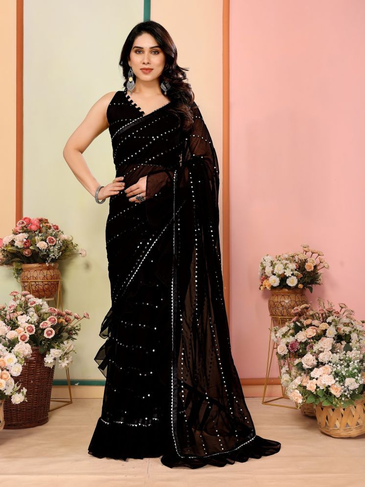     			Gazal Fashions Pack of 1 Georgette Embellished Saree With Blouse Piece ( Black )