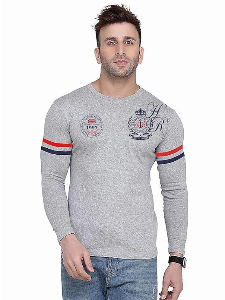     			JUGULAR Cotton Regular Fit Printed Full Sleeves Men's Round T-Shirt - Grey ( Pack of 1 )