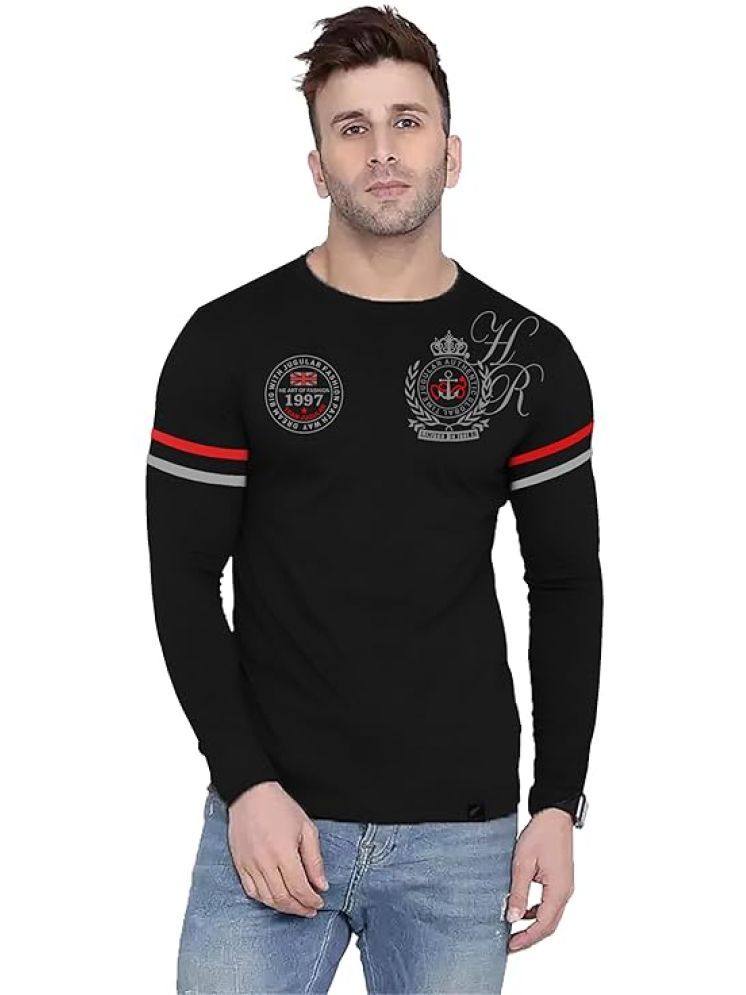     			JUGULAR Cotton Regular Fit Printed Full Sleeves Men's Round T-Shirt - Black ( Pack of 1 )