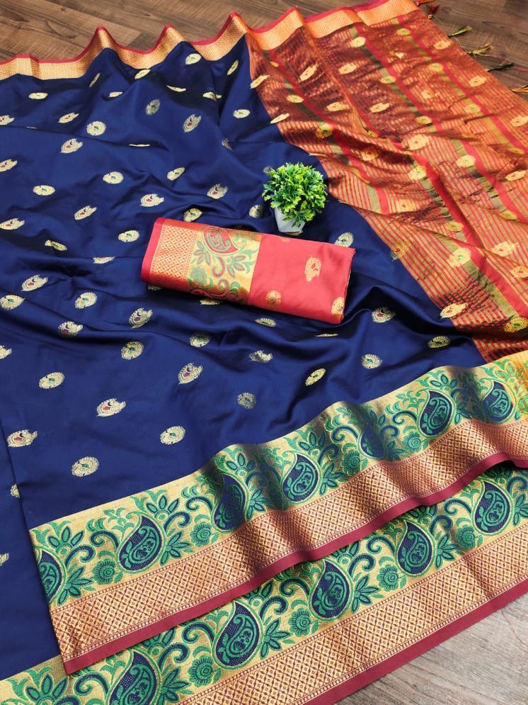     			Kalpana Creation Pack of 1 Cotton Silk Woven Saree With Blouse Piece ( Blue )