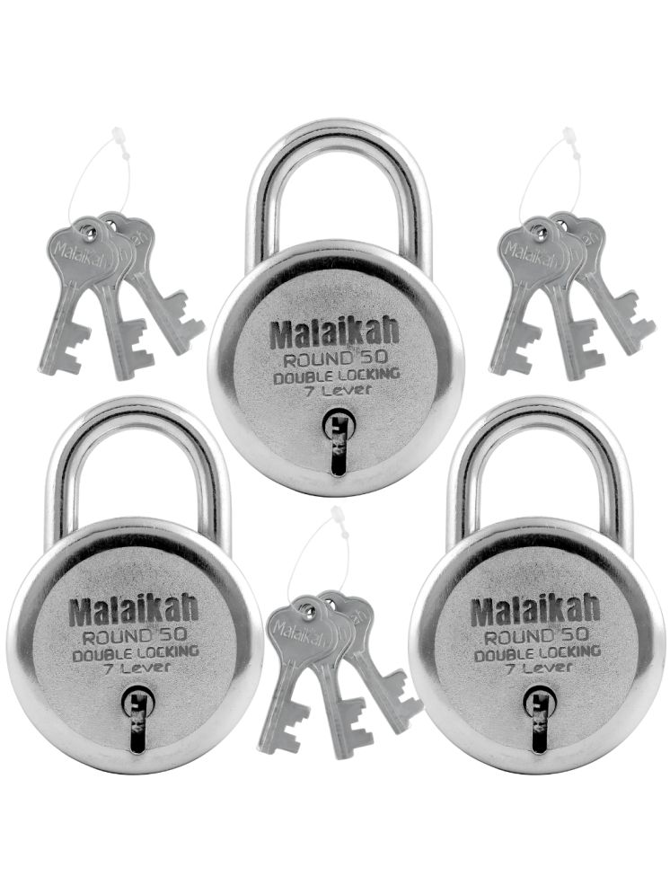     			Malaikah Round 50mm Double Locking 7 Lever Comes With 3 Keys Pack Of 3