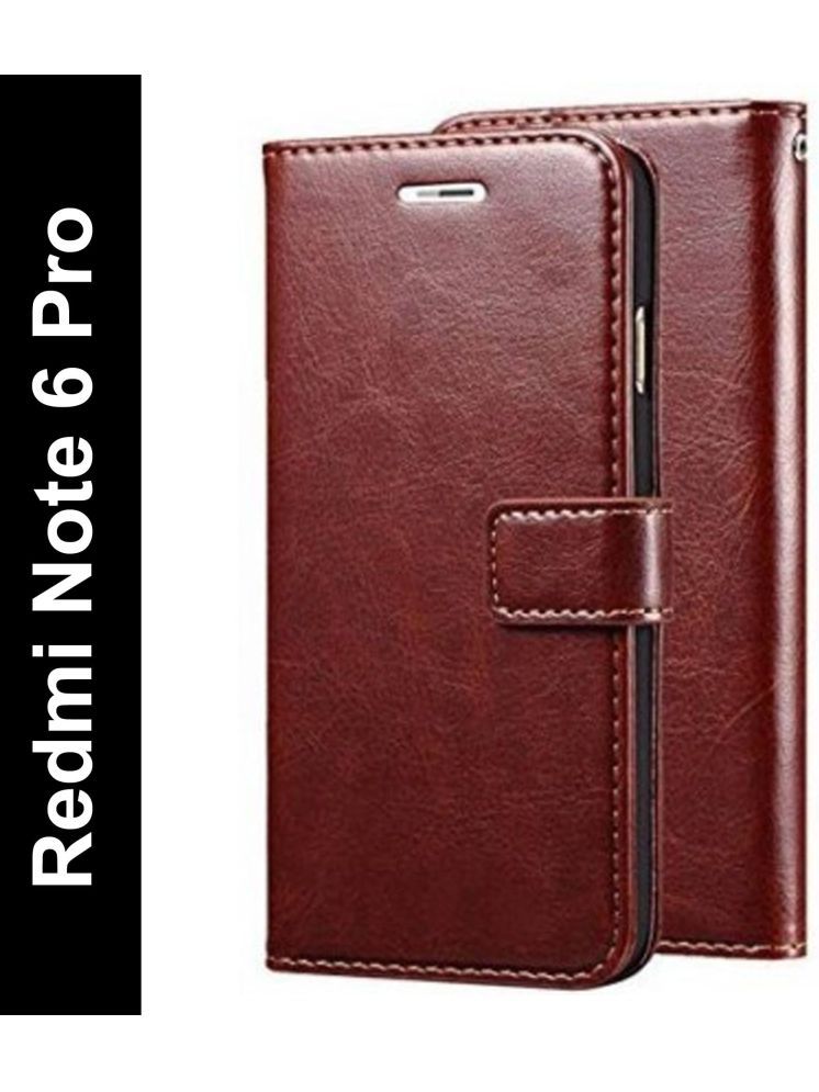     			Masque Brown Flip Cover Artificial Leather Compatible For Xiaomi Redmi Note 6 Pro ( Pack of 1 )