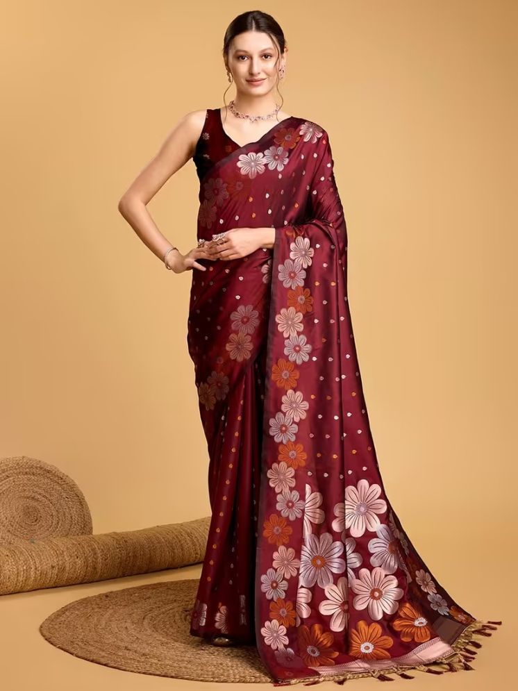     			Sanjana Silks Pack of 1 Jacquard Printed Saree With Blouse Piece ( Maroon )