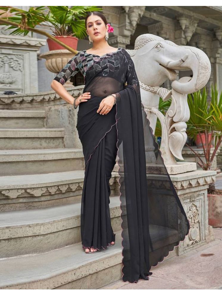     			Sitanjali Pack of 1 Georgette Embellished Saree With Blouse Piece ( Black )