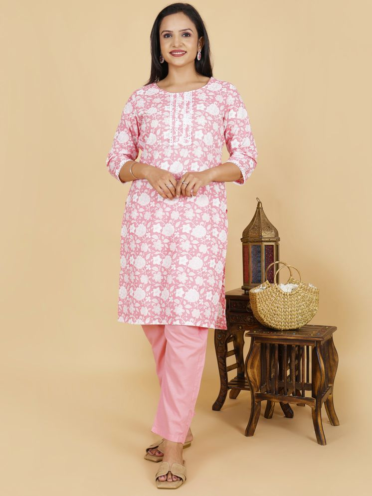     			Sufiana Cotton Printed Kurti With Pants Women's Stitched Salwar Suit - Pink ( Pack of 1 )