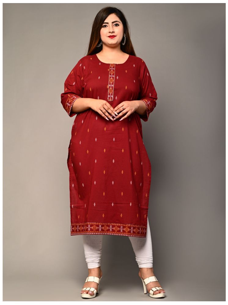     			Swasti Pack of 1 Cotton Printed Straight Women's Kurti - ( Maroon )