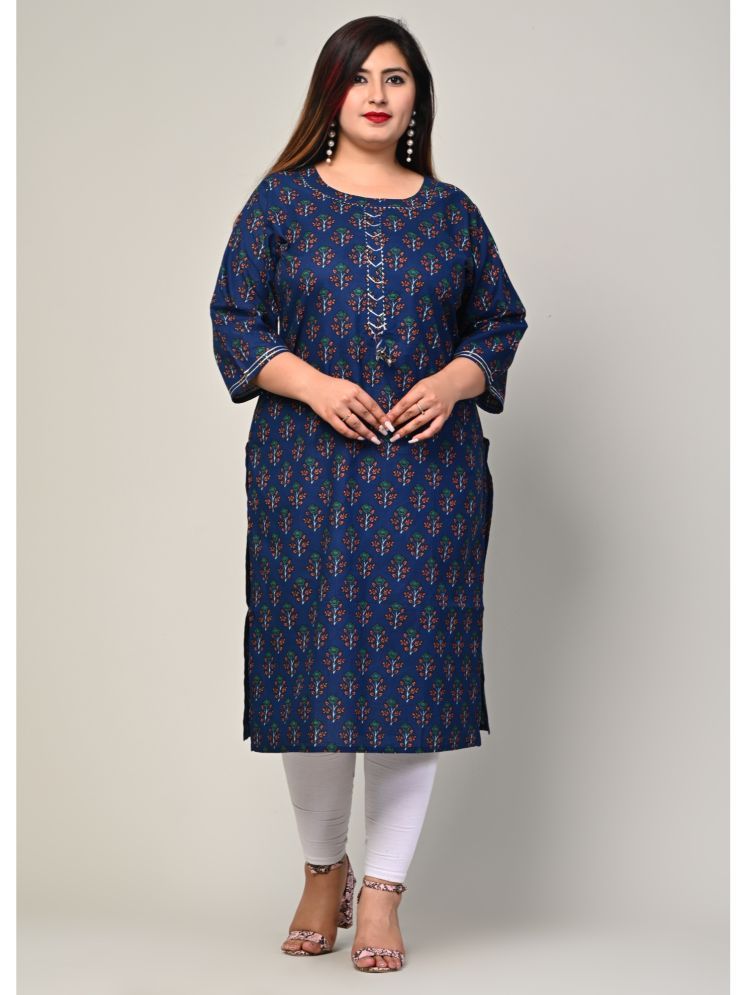     			Swasti Pack of 1 Cotton Printed Straight Women's Kurti - ( Blue )