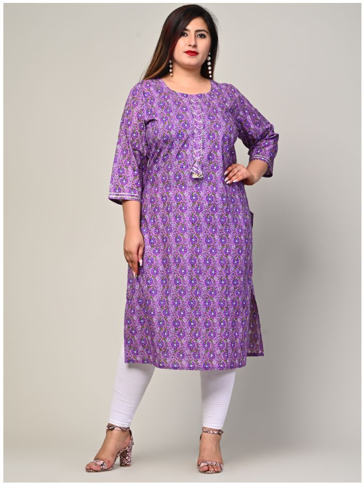     			Swasti Pack of 1 Cotton Printed Straight Women's Kurti - ( Purple )