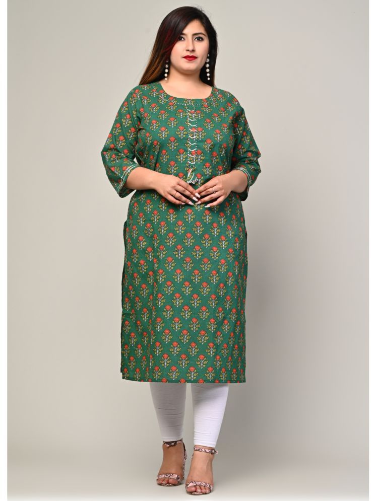     			Swasti Pack of 1 Cotton Printed Straight Women's Kurti - ( Green )