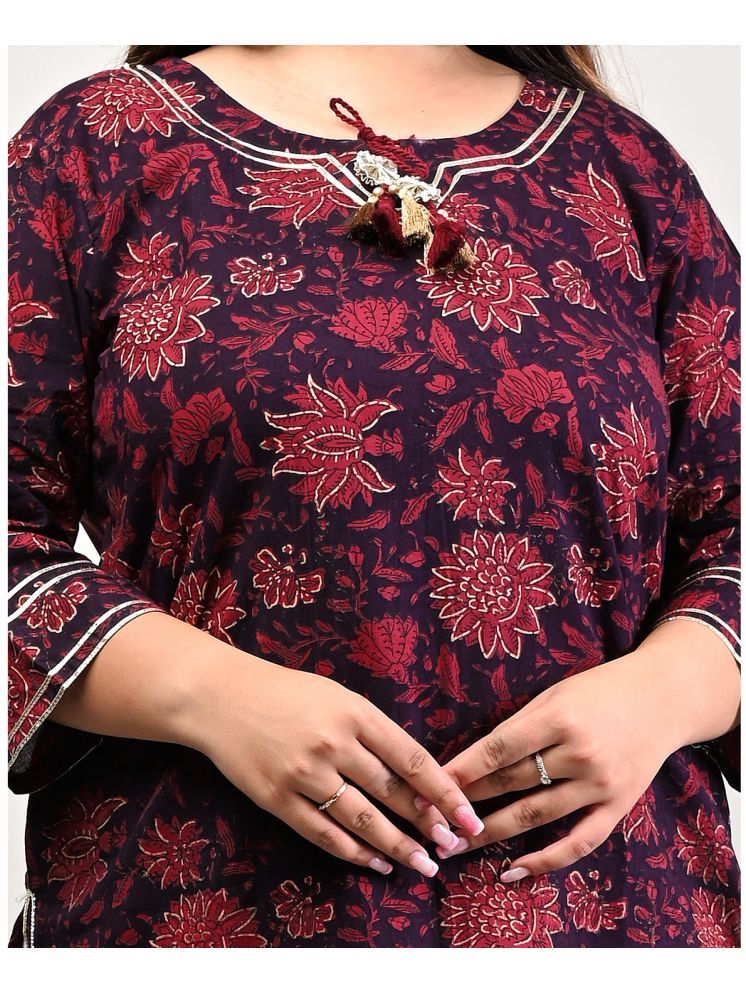     			Swasti Pack of 1 Cotton Printed Straight Women's Kurti - ( Maroon )