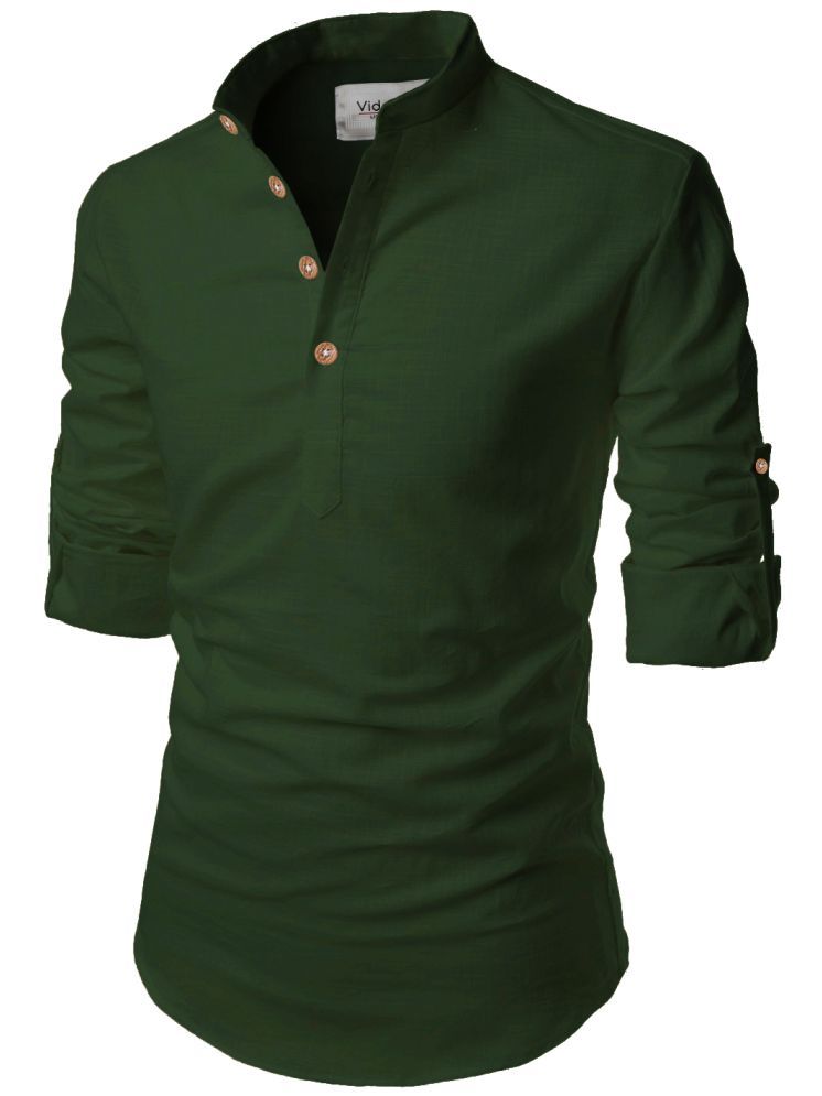     			Vida Loca Linen Slim Fit Solids Rollup Sleeves Men's Casual Shirt - Green ( Pack of 1 )