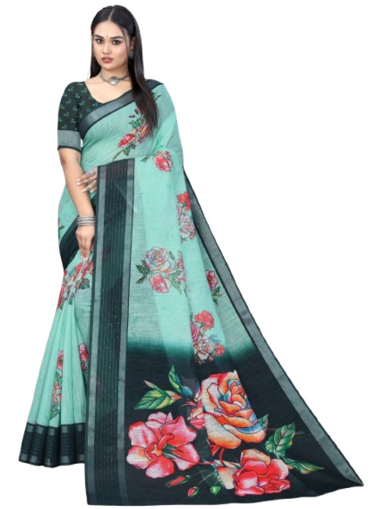     			mahalaxmi fab Pack of 1 Linen Printed Saree With Blouse Piece ( Light Green )