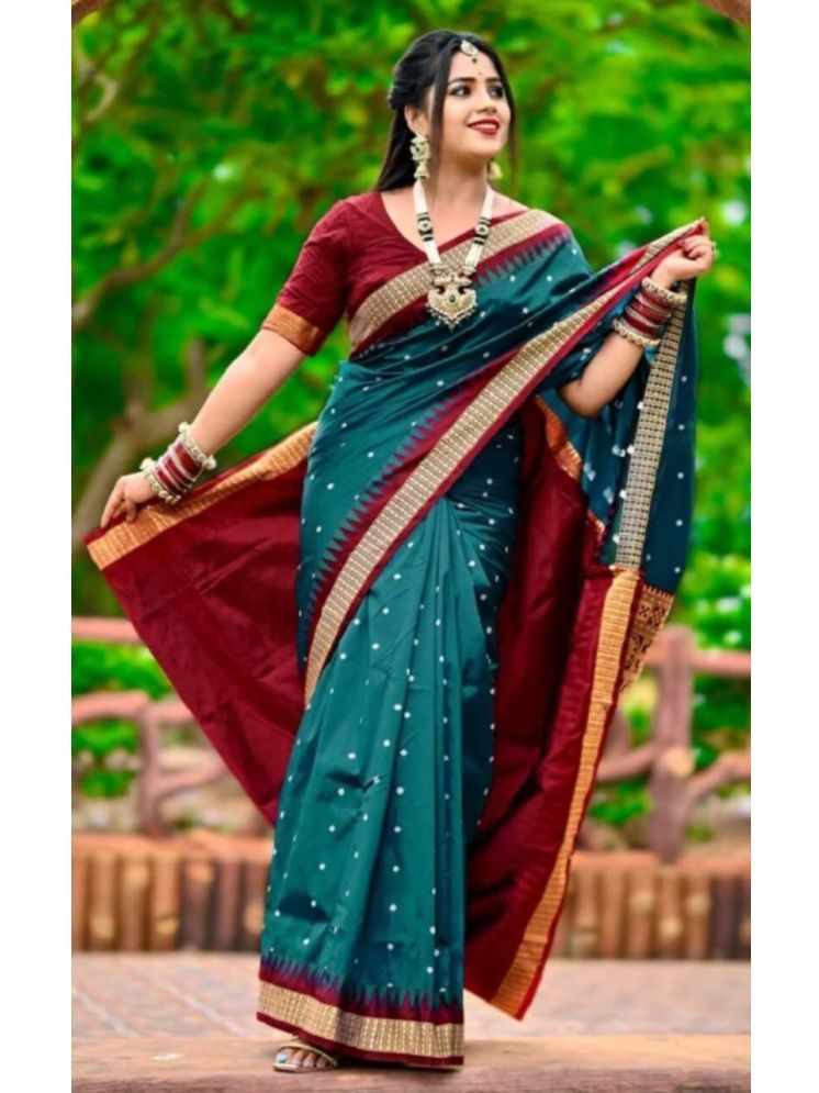     			shopeezy tex fab Pack of 1 Art Silk Woven Saree With Blouse Piece ( Green )